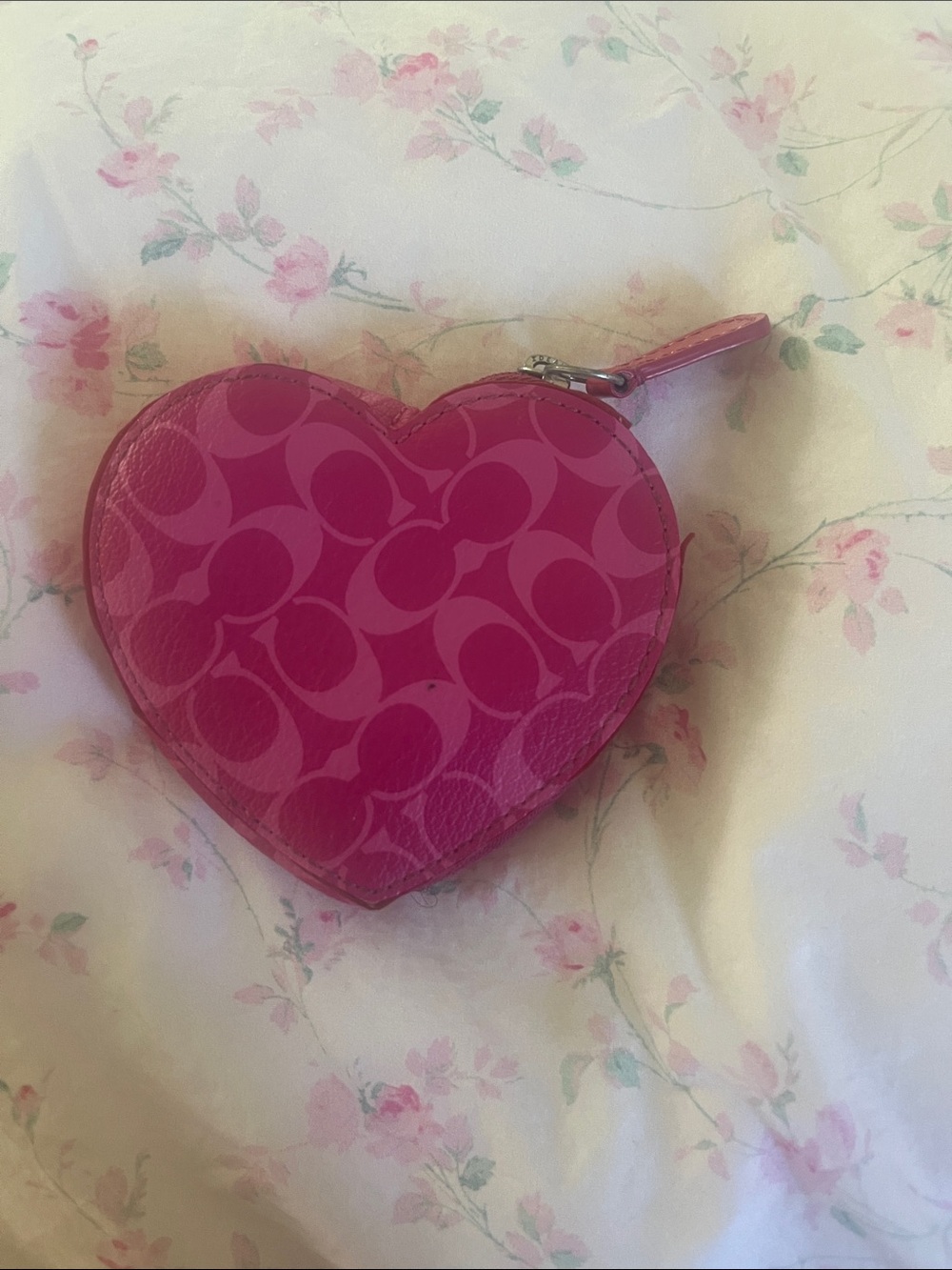 Coach Heart Coin Purse in Bright Pink Signature Print